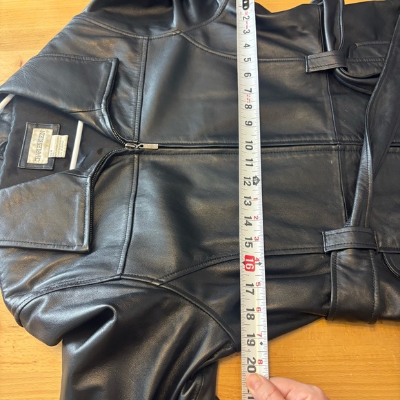 Charles Klein Black Genuine Leather Belted Zip Front Jacket Womens Medium - Picture 7 of 9